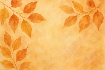 Autumn leaves in warm orange tones on soft watercolor background, perfect for seasonal designs, copy space.