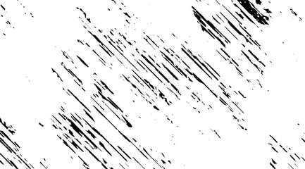 Monochrome abstract background featuring dynamic, diagonal black lines scattered across a clean white surface, creating a distressed, textured effect for modern designs