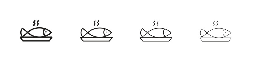 Cooked fish icon collection. Line vector sign, symbol for web and mobile