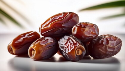 Fresh Organic Dates On White Surface With Blurred Background