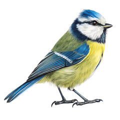 Obraz premium Detailed illustration of a beautiful blue tit bird isolated on black background showcasing vibrant plumage and delicate features perfect for nature enthusiasts