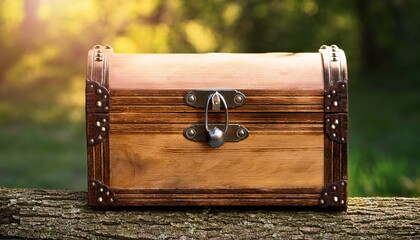 Closed Wooden Chest Box Outdoors In Nature