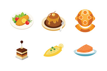 Six delicious desserts and savory food illustrations