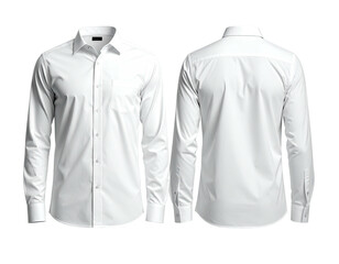 Front and back view of a pristine white long-sleeved button-down shirt