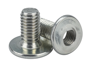 Close-up shot of two metal bolts, showcasing the thread and counterbore