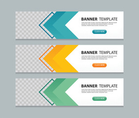 Set abstract horizontal web banner design background template. three color style. Suitable for web and social media ads. with Space to add pictures.