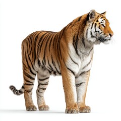 Obraz premium A majestic tiger stands in a graceful pose, showcasing its distinctive stripes and powerful presence
