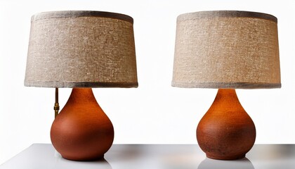 Andcrafted Terracotta Table Lamp With Linen Shade On Transparent Background