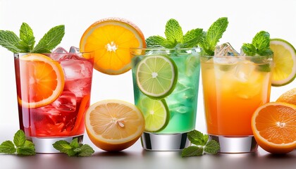 Refreshing Colorful Summer Cocktails With Citrus Fruits On Transparent Background