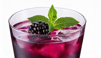 Delicious Blackberry Cocktail Garnished With Fresh Berries And Mint Isolated On Transparent Background