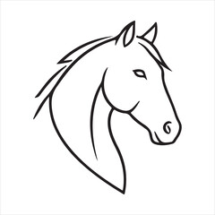 Horse head line art vector illustration equestrian profile portrait, logo-style stallion outline and mane detail design