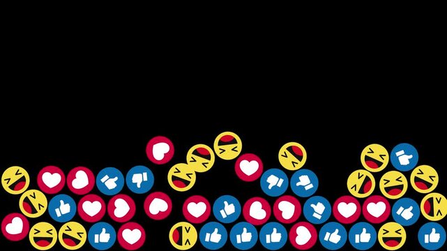 sfondo, video, icone, reazioni, like, cuore, web, reactions,, sfondo trasparente,, trasparente