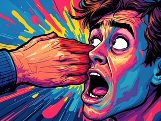 Shocking Illustration A Colorful Depiction of a Person Being Slapped, Highlighting Intense Emotions