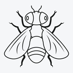 Simple black and white fly insect outline illustration for design