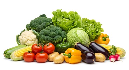 Fresh Harvest: Vibrant Assortment of Vegetables on White Background, Studio Lighting