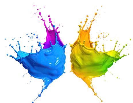 Symmetrical bursts of colorful paint forming wing-like structures on black