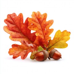 Vibrant autumn leaves and acorns, perfect for fall theme. Displaying intricate detail of leaf's veins and textured acorn, showcasing the beauty of seasonal change