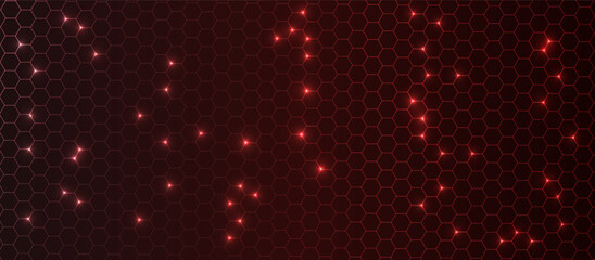 Abstract red hexagon neon background, realistic futuristic pattern, vector bg for for tech, medicine, science, bio, game, digital technology.