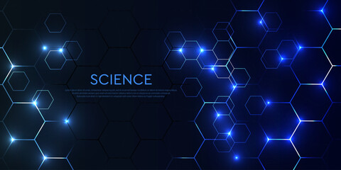 Futuristic hexagon blue pattern on an abstract background. Vector banner design for medical, science, and digital technology.