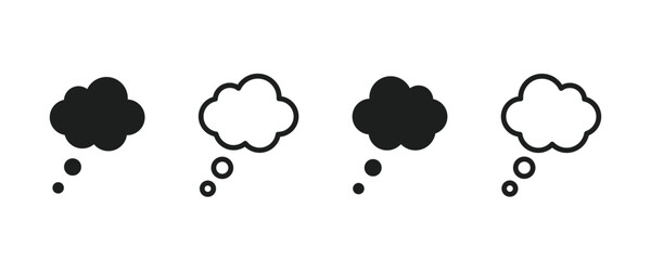 Thought bubble icon set. Thought cloud icon set. Thinking cloud line art
