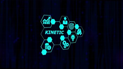 Hexagonal Network of Business Icons and the word KINETIC on a dark digital background KINETIC