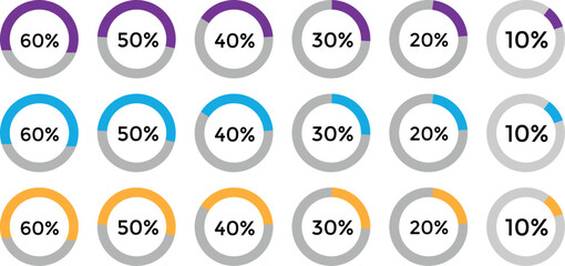 Pie charts diagrams. Circle pie chart. 2,3,4,5,6,7,8,9,10,11,12 sections or steps. Colorful diagram collection with sections or steps. Vector illustration
