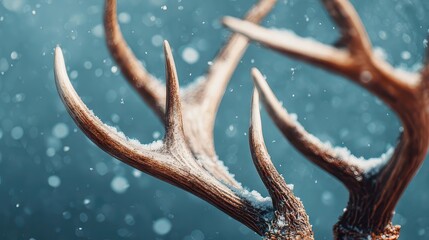 Majestic antlers covered with snow during snowfall