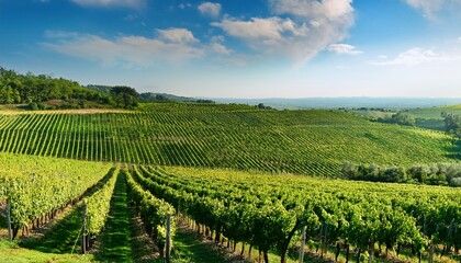 Green Field With Rows Of Vines For Harvesting Ripe Grapes For The Production Of Fine Wines Ai Generative Image
