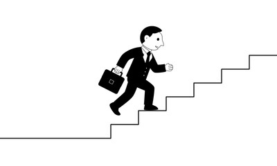 ฺBusinessman is walking the stairs up to success for goal. Vector Business Growth Concept.