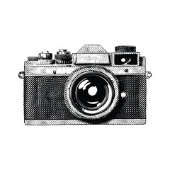 Halftone camera vector illustration, vintage and retro photography camera clipart, grunge dot pattern camera icon design, Classic film camera, Digital and print art camera logo