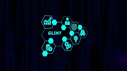 Digital Network of Business Icons and the word GLINT on a dark blue background connection technology