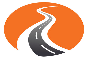 Winding Road with Dashed Lines in Front of an Orange Circle Background