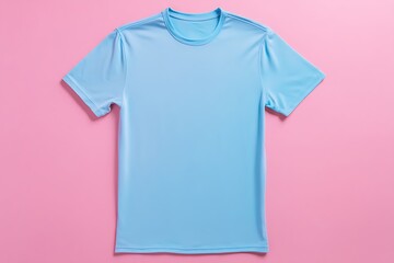 Light Blue T-Shirt on Bright Pink Background Displaying Simple Elegance in Garment Presentation