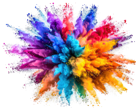 Colorful explosion of powders with a black background