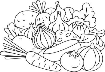 Assortment of Vegetables and Fruits Outline Drawing Keywords: vegetables, fruits, food, healthy