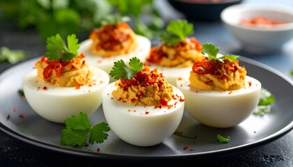 Delectable Deviled Eggs with Spicy Filling and Fresh Herbs