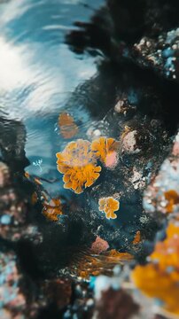 A flower floating in a pool of water