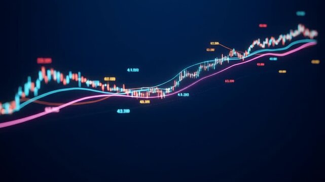 Analyzing Glowing Chart Showing Data Trend Fluctuations Over Time