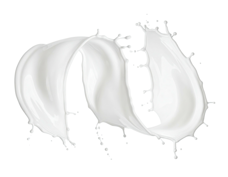 A swirling, dynamic image of a smooth, white liquid splash on a black background