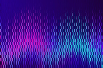 Abstract vertical bars with neon pink and blue gradient on dark purple background