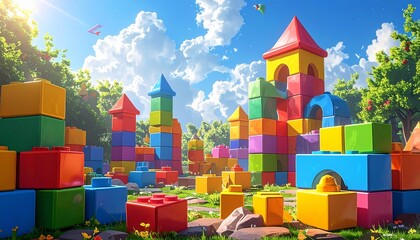 Realistic Colorful Building Blocks for Kids Learning and Creativity