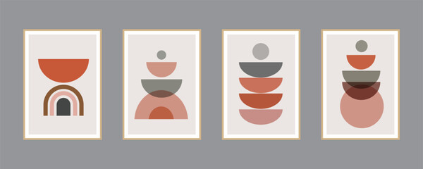 Vector art of set of four boho style wall art prints with geometric shapes