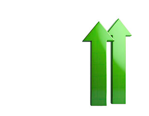 Two shiny green arrows pointing up on a black background, simple and bold