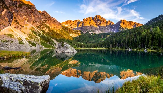 Scenic mountain lake at sunrise (1)