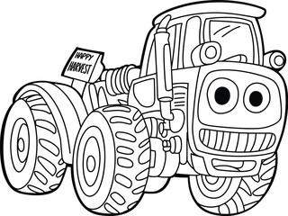 Happy Cartoon Tractor with 