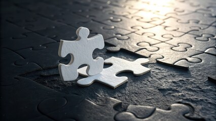 Single white puzzle piece on a board ready to be connected