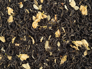 Green tea with dry jasmine flowers 