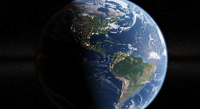 Detailed earth globe showing continents and atmosphere in space