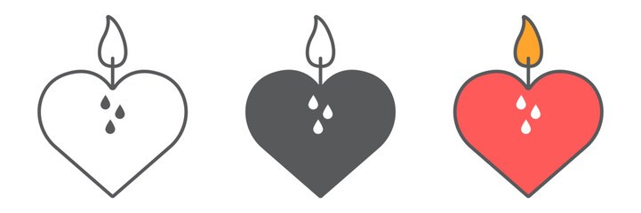 Obraz premium Heart candle icon, valentine and holiday, love candle sign, vector graphics, a linear pattern on a white background, editable stroke.