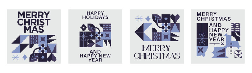 Merry Christmas And Happy New Year Vibrant Abstract Minimalist Geometric Poster Design Collection